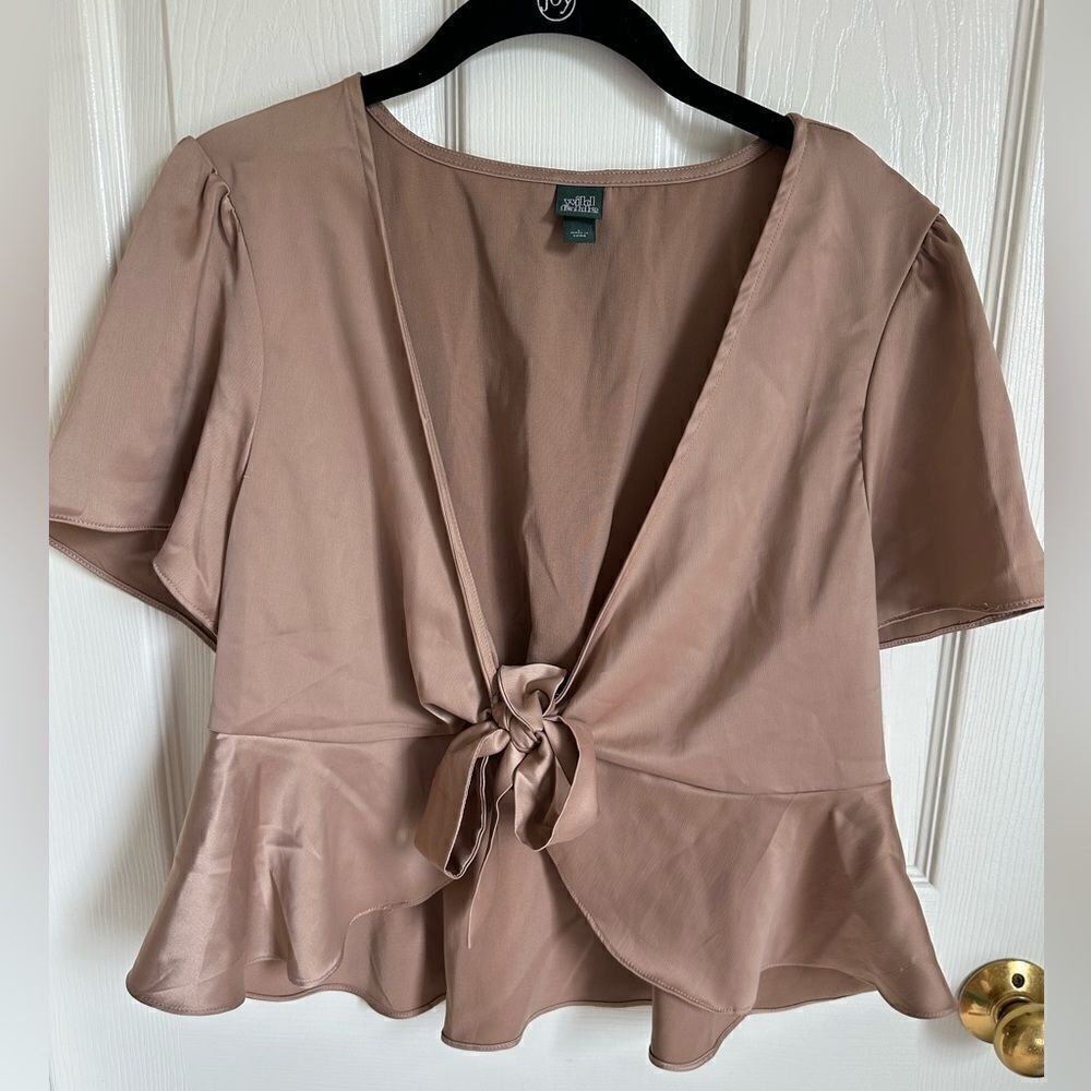 Wild Fable Satin Crop Tie Front Beige Blouse Size L